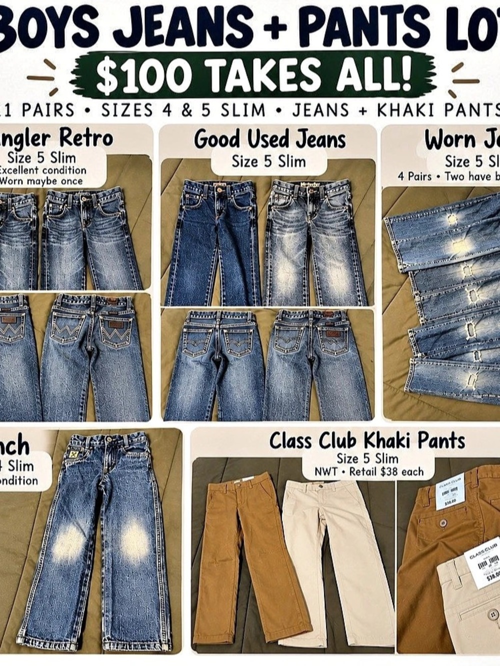 Wrangler Boys Retro Slim Straight Jeans Boys Jeans & Khaki Pants Lot Size 5 Slim